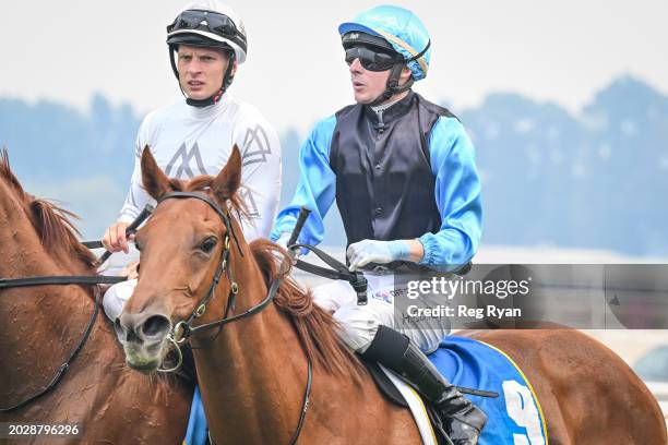 Harry Coffey returns to the mounting yard on Streetwise after winning the Brandt 3YO Maiden Plate at Sportsbet-Ballarat Racecourse on February 25,...