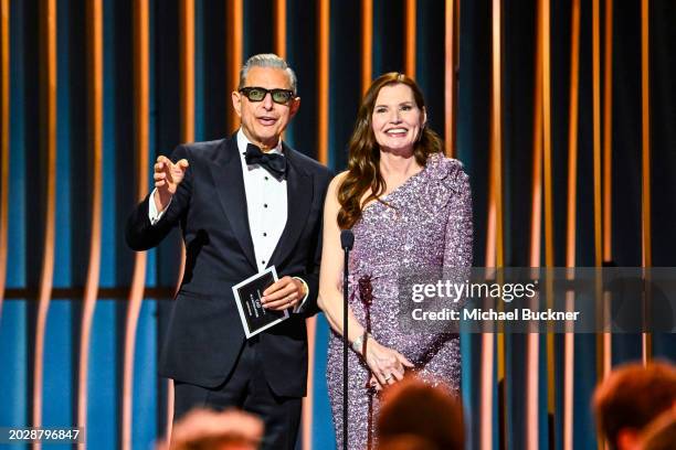 Jeff Goldblum and Geena Davis at the 30th Annual Screen Actors Guild Awards held at the Shrine Auditorium and Expo Hall on February 24, 2024 in Los...