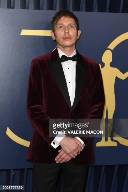 British actor Bronson Webb arrives for the 30th Annual Screen Actors Guild awards at the Shrine Auditorium in Los Angeles, February 24, 2024.