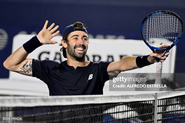 Australia's Jordan Thompson his win against Norway's Casper Ruud in the men's singles final of the ATP 250 Mexico Open tennis event at the Cabo...