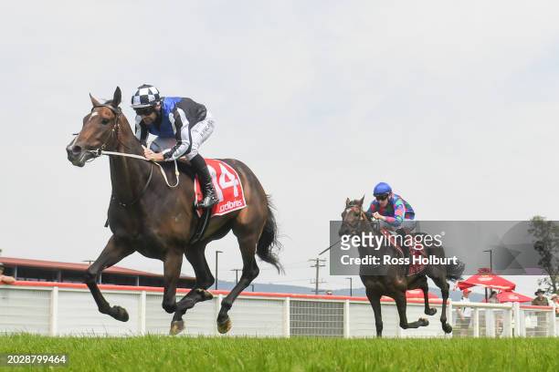 Poppin' Champagne ridden by Brian Higgins wins the Moe Refrigeration Churchill Cup Mdn at Moe Racecourse on February 25, 2024 in Moe, Australia.