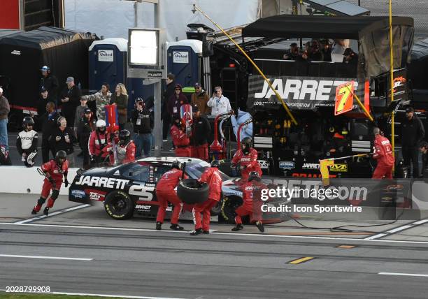 Justin Allgaier pits during the running of the NASCAR Xfinity Series RAPTOR King of Tough 250 on February 24 at Atlanta Motor Speedway in Hampton, GA.