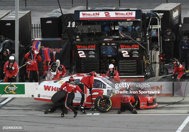 Jesse Love pits during the running of the NASCAR Xfinity Series RAPTOR King of Tough 250 on February 24 at Atlanta Motor Speedway in Hampton, GA.