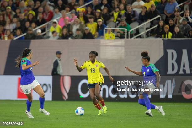 Colombia forward Linda Caicedo during the CONCACAF W Gold Cup Group B match between Colombia and Brazil on February 24 at Snapdragon Stadium in San...