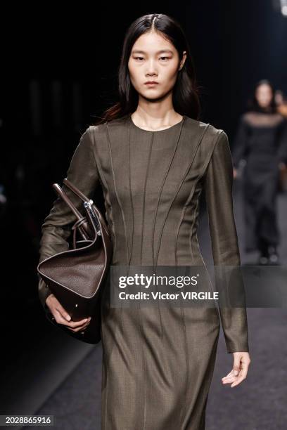 Model walks the runway during the Alberta Ferretti Ready to Wear Fall/Winter 2024-2025 fashion show as part of the Milan Fashion Week on February 21,...