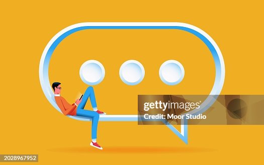 Young man using chatbot assistant concept illustration Young man using chatbot assistant concept illustration
