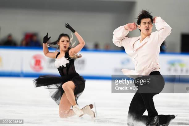 Wang Shiyue and Liu Xinyu perform during the Ice Dance Rhythm Dance competition of the China's 14th National Winter Games on February 21, 2024 in...