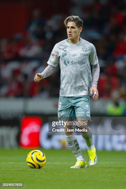 Santiago Munoz of Santos drives the ball during the 9th round match between Toluca and Santos Laguna as part of Torneo Clausura 2024 Liga MX at...