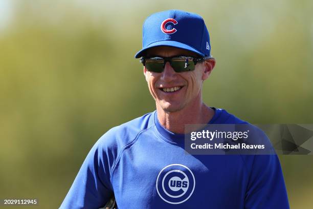 Manager Craig Counsell of the Chicago Cubs looks on during a spring training workout at Sloan Park on February 20, 2024 in Mesa, Arizona.