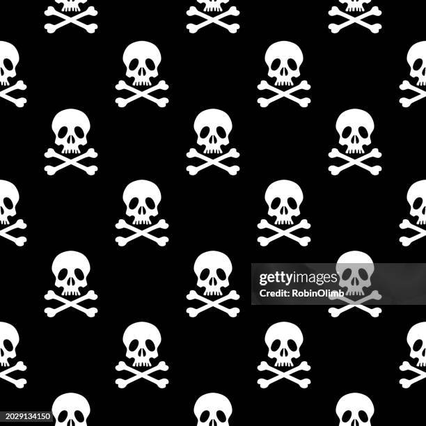 ilustrações de stock, clip art, desenhos animados e ícones de evil skull & crossbones seamless pattern - sinal de poluição