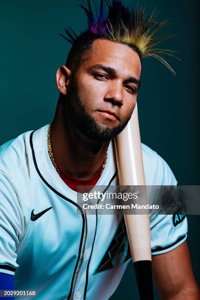 Lourdes Gurriel Jr. #12 of the Arizona Diamondbacks sits for a portrait at Salt River Fields at Talking Stick on February 21, 2024 in Scottsdale,...