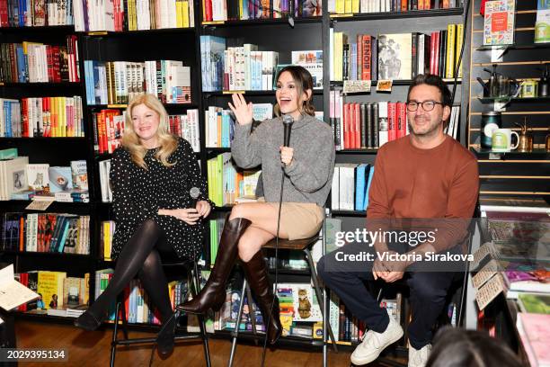 Stephanie Savage, Rachel Bilson and Josh Schwartz speak during the reading of "Welcome to The O.C.: an Oral History" at Book Soup on February 21,...