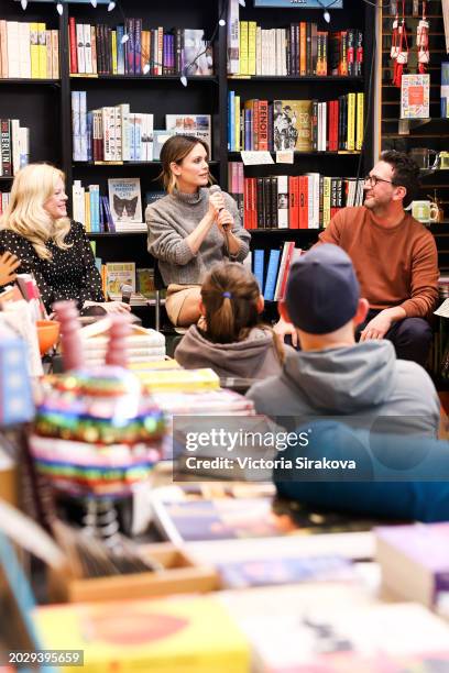 Stephanie Savage, Rachel Bilson and Josh Schwartz speak during the reading of "Welcome to The O.C.: an Oral History" at Book Soup on February 21,...