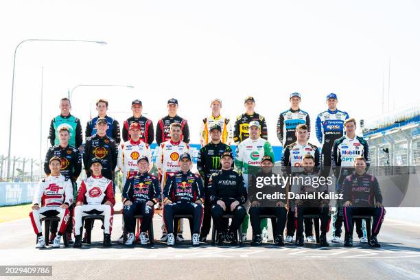 Drivers pose ahead of the Bathurst 500, part of the 2024 Supercars Championship Series at Mount Panorama, on February 22, 2024 in Bathurst, Australia.