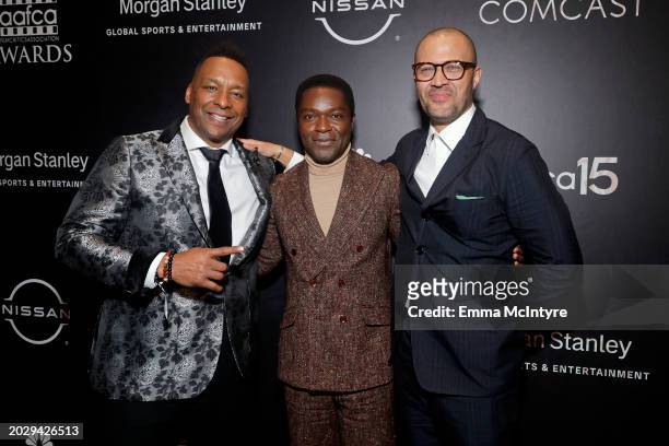 Deon Taylor, David Oyelowo, and Cord Jefferson attend the 15th Annual AAFCA Awards at Beverly Wilshire, A Four Seasons Hotel on February 21, 2024 in...