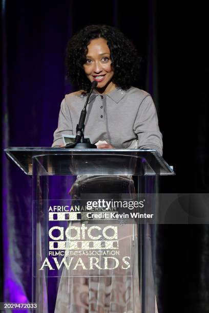 Ruth Negga speaks onstage during the 15th Annual AAFCA Awards at Beverly Wilshire, A Four Seasons Hotel on February 21, 2024 in Beverly Hills,...