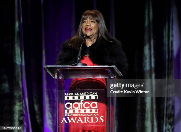 Chaz Ebert speaks onstage during the 15th Annual AAFCA Awards at Beverly Wilshire, A Four Seasons Hotel on February 21, 2024 in Beverly Hills,...