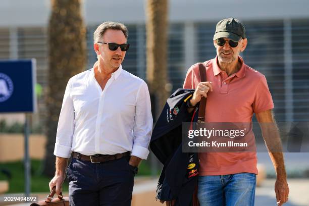 Red Bull Racing Team Principal Christian Horner and Adrian Newey, the Chief Technical Officer of Red Bull Racing enters the paddock chatting together...