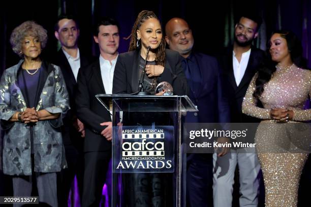 Cast and crew including Emily Yancy, Finn Wittrock, Ava DuVernay, Kris Bowers and Niecy Nash accept the Best Drama Award for "Origin" onstage during...