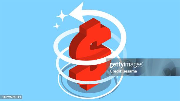 ilustrações de stock, clip art, desenhos animados e ícones de the economy recovers, savings or investment profits rise, currencies appreciate, exchange rates, interest rates rise, stock market prices rise, the arrow of the spiral rises around the dollar sign - taxa de câmbio