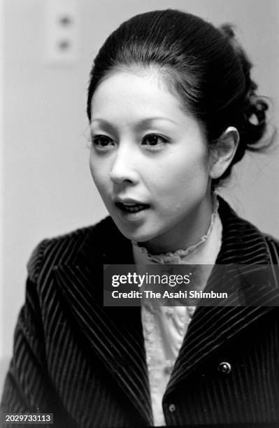 November 01: Actor Yoko Yamamoto speaks during the Asahi Shimbun interview circa November 1970 in Tokyo, Japan.