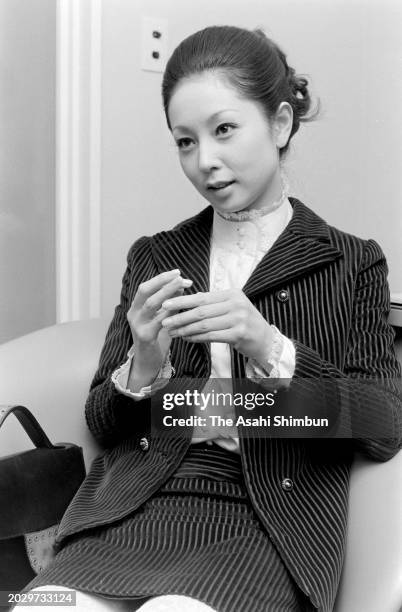 November 01: Actor Yoko Yamamoto speaks during the Asahi Shimbun interview circa November 1970 in Tokyo, Japan.