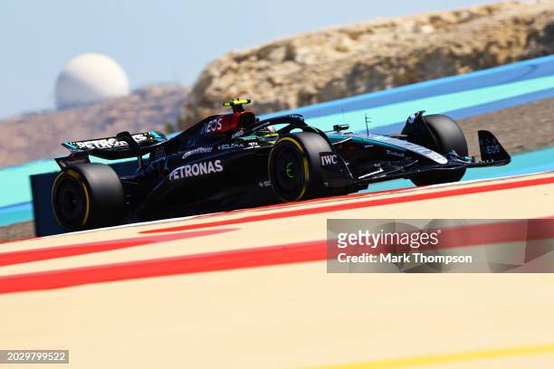 Lewis Hamilton of Great Britain driving the Mercedes AMG Petronas F1 Team W15 on track during day two of F1 Testing at Bahrain International Circuit...