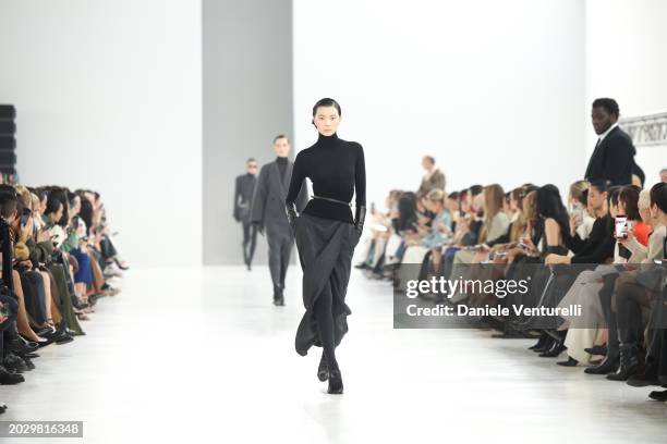 Model walks the runway at the Max Mara fashion show during the Milan Fashion Week Womenswear Fall/Winter 2024-2025 on February 22, 2024 in Milan,...