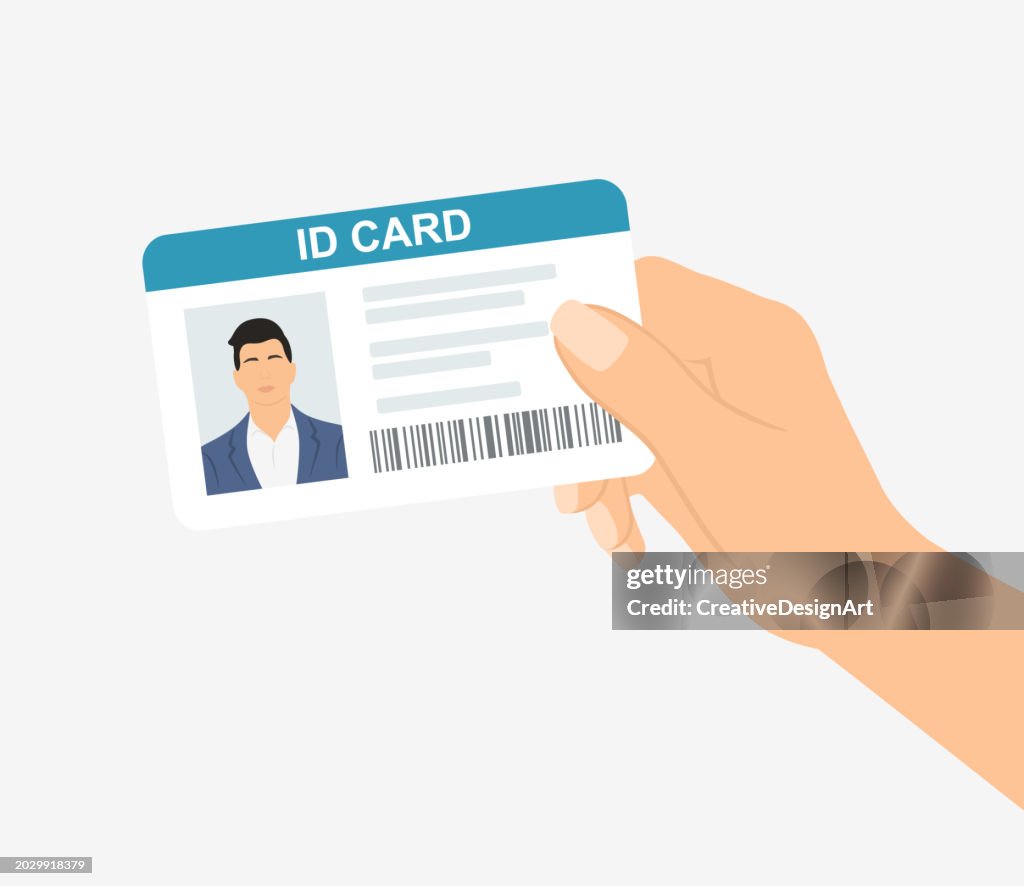 Human Ids Human Hand Holding Male Id Card Personal Identification High-Res Vector ...