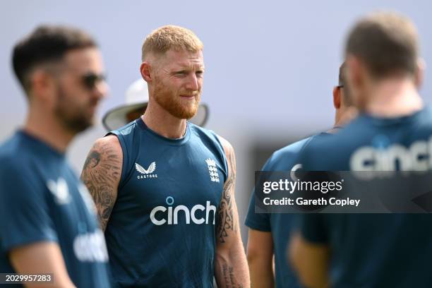 England captain Ben Stokes during a nets session at JSCA International Stadium Complex on February 22, 2024 in Ranchi, India.