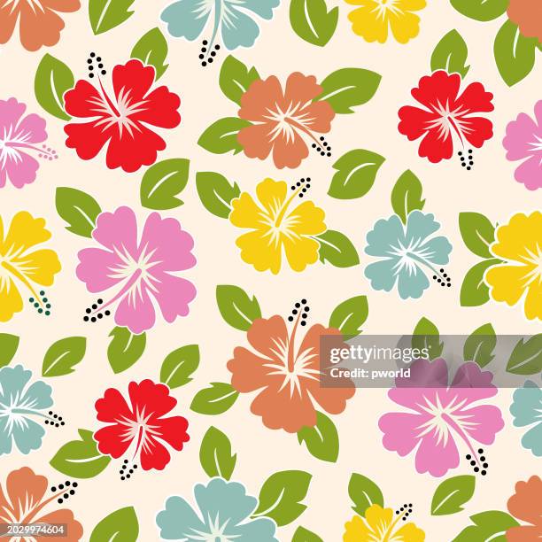 hibiscus seamless pattern . - portulaca stock illustrations
