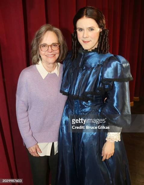 Sally Field and Cole Escola as "Mary Todd Lincoln" pose at the hit new play "Oh, Mary!" at The Lucille Lortel Theatre on February 21, 2024 in New...