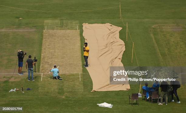 The pitch photographed before the England Net Session at JSCA International Stadium Complex on February 22, 2024 in Ranchi, India.