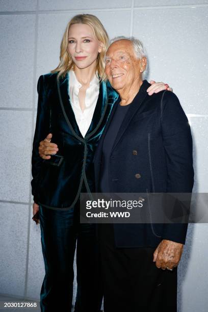 Cate Blanchett and Giorgio Armani at Giorgio Armani RTW Fall 2024 as part of Milan Ready to Wear Fashion Week held on February 25, 2024 in Milan,...
