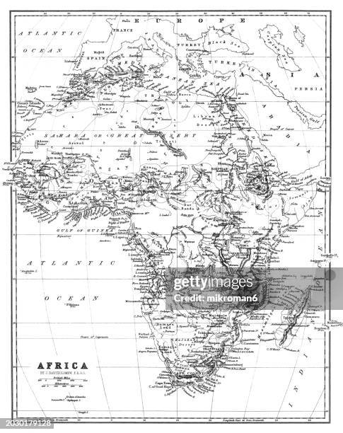 old chromolithograph map of africa - horn of africa stock pictures, royalty-free photos & images