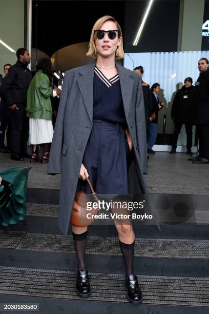 Matilda Lutz is seen arriving at the Prada fashion show during the Milan Fashion Week Womenswear Fall/Winter 2024-2025 on February 22, 2024 in Milan,...