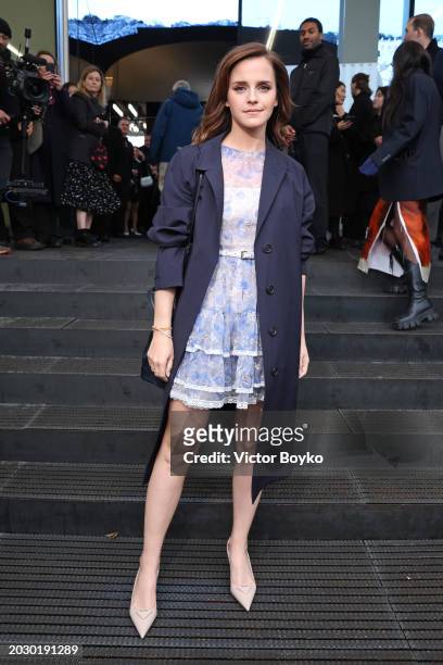 Emma Watson is seen arriving at the Prada fashion show during the Milan Fashion Week Womenswear Fall/Winter 2024-2025 on February 22, 2024 in Milan,...