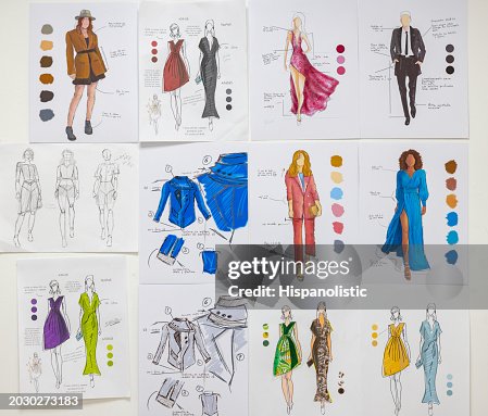 Beautiful fashion sketches at an atelier Beautiful fashion sketches at an atelier