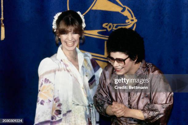 American singers Debby Boone and Phoebe Snow attending the Grammy Awards in Los Angeles, February 15th 1979.