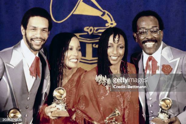 Members of the group A Taste of Honey hold their Grammy Awards for best new artist, Los Angeles, February 15th 1979.