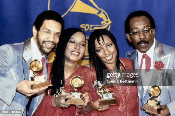 Members of the group A Taste of Honey hold their Grammy Awards for best new artist, Los Angeles, February 15th 1979.