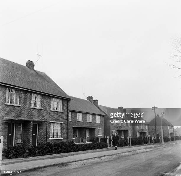 Row of council houses on the Lincoln Gardens Estate in Scunthorpe, Lincolnshire, March 1956.