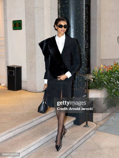 Imaan Hammam is seen during the Milan Fashion Week - Womenswear Fall/Winter 2024-2025 on February 22, 2024 in Milan, Italy.