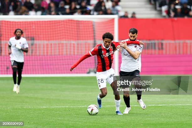 Hicham BOUDAOUI - 12 Maxime GONALONS during the Ligue 1 Uber Eats match between Olympique Gymnaste Club Nice and Clermont Foot 63 at Allianz Riviera...