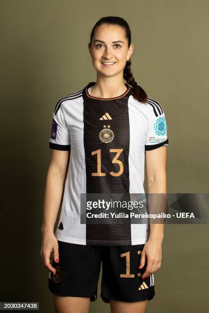 Sara Daebritz of Germany poses for a portrait prior to the UEFA Women´s Nations League Finals 2024 on February 21, 2024 in Frankfurt am Main, Germany.