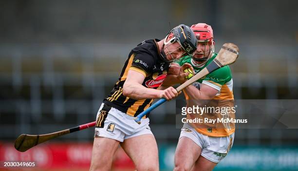 Kilkenny , Ireland - 25 February 2024; Darragh Corcoran of Kilkenny is tackled by Eoghan Cahill of Offaly during the Allianz Hurling League Division...