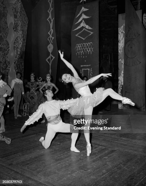 Svetlana Beriosova and David Blair in rehearsal for the Royal Ballet production of 'The Prince of the Pagodas' at the Royal Opera House in London,,...