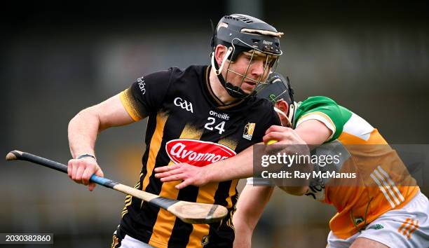 Kilkenny , Ireland - 25 February 2024; Walter Walsh of Kilkenny is tackled by Cathal King of Offaly during the Allianz Hurling League Division 1...