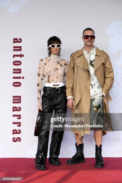Spanish creative director Marta Sanchez Castañeda and Italian model Elbio Bonsaglio guests at the Antonio Marras fashion show at Milan Fashion Week...