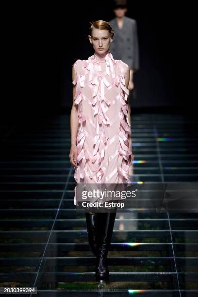 Model walks the runway at the Prada fashion show during the Milan Fashion Week Womenswear Fall/Winter 2024-2025 on February 22, 2024 in Milan, Italy.